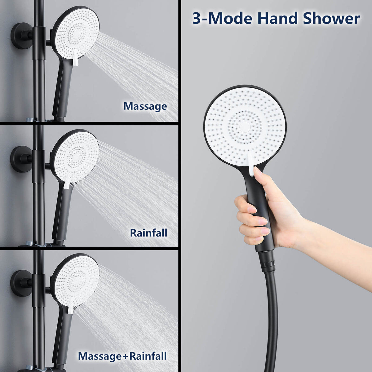 Homelody black shower system with LED temperature display. Adjustable