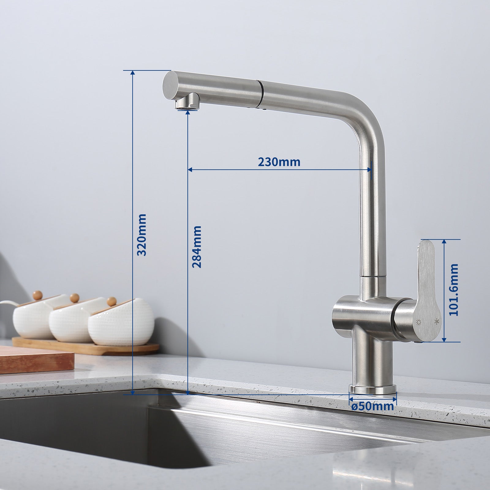 360 ° Swivel Homelody Kitchen Faucet with Extractable Shower Mixer