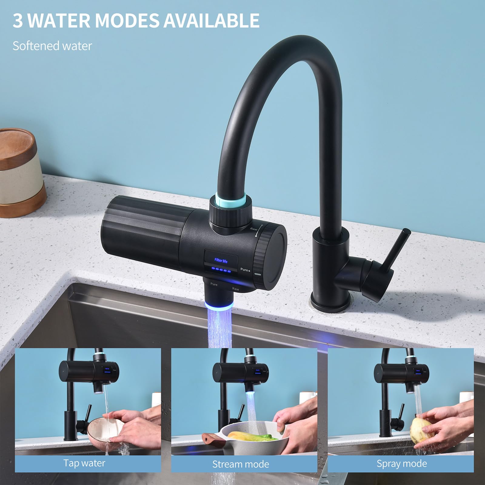 HOMELODY 3.0 Water Filter for Sink Faucet - Upgraded LED Display 3000-4000L Faucet Mount Tap Water Filter Reduces Lead Chlorine Heavy Metals, Faucet Water Filter Fits Most Standard US Faucets