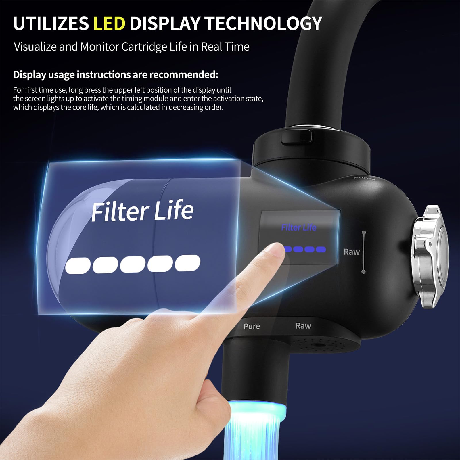 HOMELODY Water Filter for Sink Faucet 3.0 - Upgraded LED Display 3000-4000L Faucet Mount Water Tap Filter Reduces Lead Chlorine Heavy Metals, Faucet Water Filter Fits Most Standard US Faucets