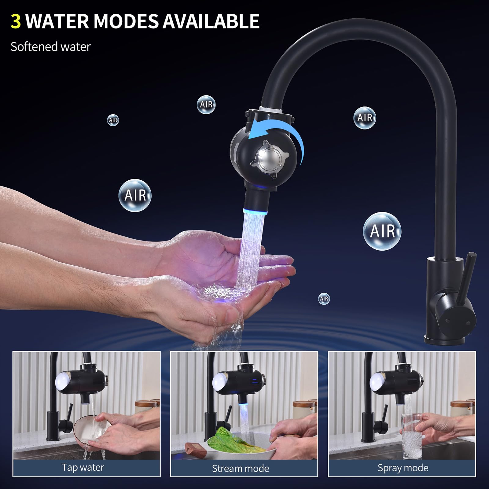 HOMELODY Water Filter for Sink Faucet 3.0 - Upgraded LED Display 3000-4000L Faucet Mount Water Tap Filter Reduces Lead Chlorine Heavy Metals, Faucet Water Filter Fits Most Standard US Faucets