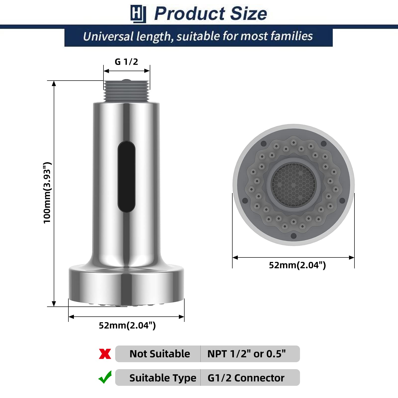 HOMELODY Pull Down Faucet Replacement Head, 2 Functions Kitchen Faucet Sprayer Head, G 1/2 Pull Out Spray Head for Kitchen Faucet, Chrome Kitchen Sink Faucet Head
