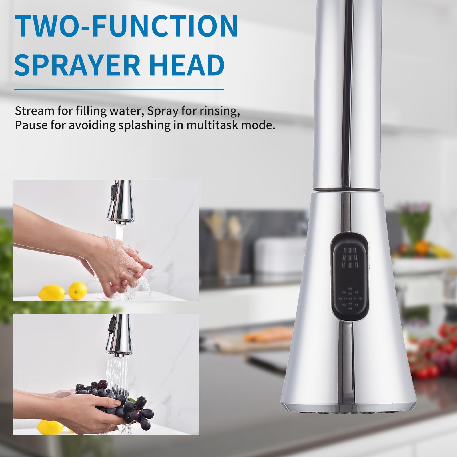 HOMELODY 2 Handles Kitchen Faucet with Pull Down Sprayer for 3 Hole Sink, 8 inch 360° Rotating Spout Centerset Kitchen Sink Faucet with Water Lines