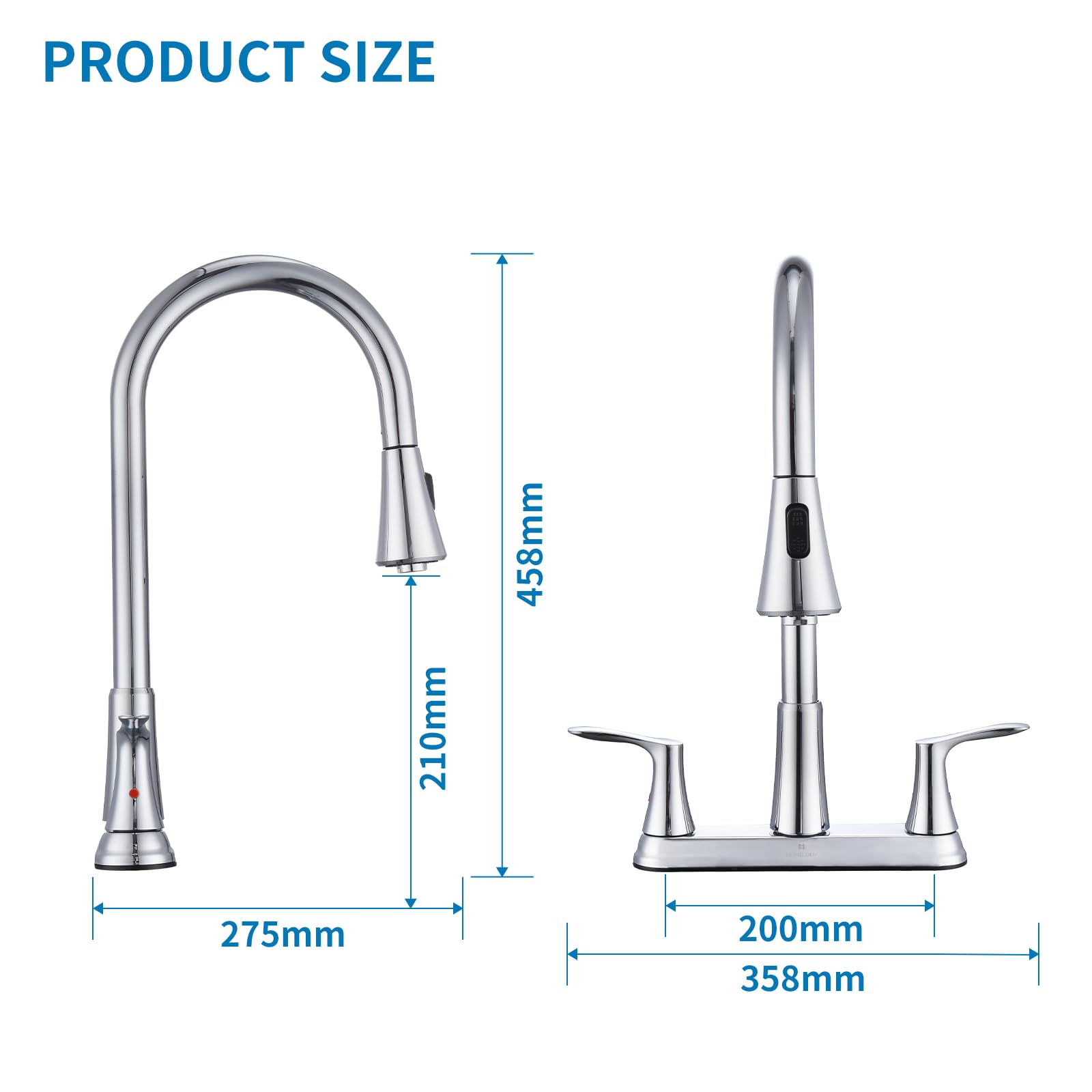 HOMELODY 2 Handles Kitchen Faucet with Pull Down Sprayer for 3 Hole Sink, 8 inch 360° Rotating Spout Centerset Kitchen Sink Faucet with Water Lines