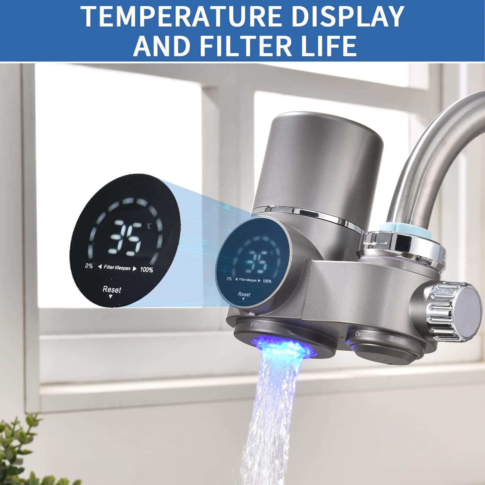 HOMELODY LED Display Faucet Water Filter for Sink, Water Purifier with Activated Carbon for Bathroom, Kitchen