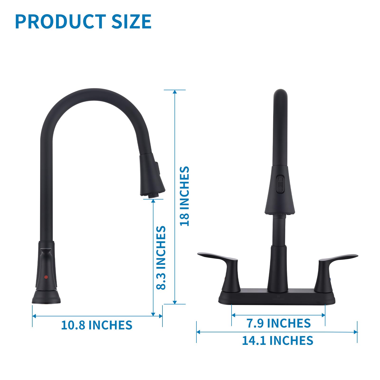 HOMELODY 2 Handles Kitchen Faucet with Pull Down Sprayer for 3 Hole Sink, 8 inch 360° Rotating Spout Centerset Kitchen Sink Faucet with Water Lines Matte Black